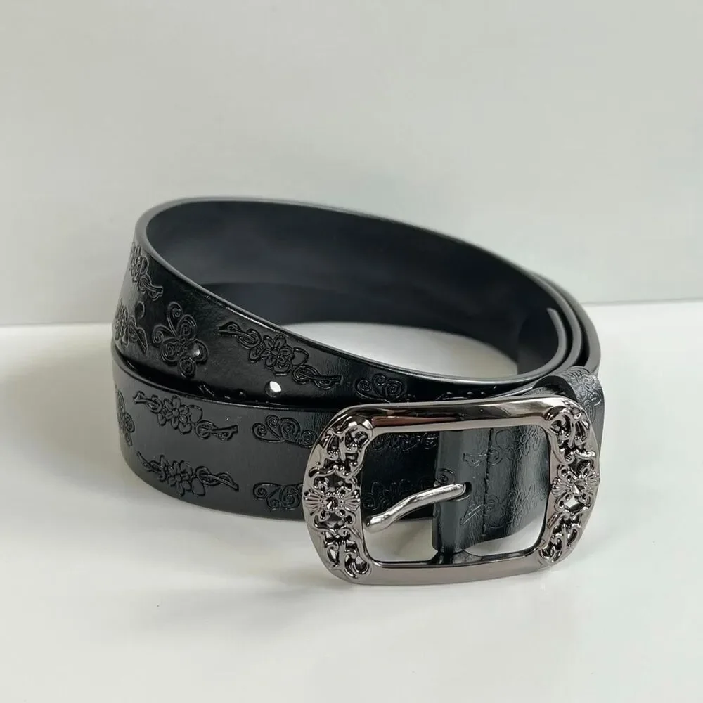 vintage style american western floral design black belt